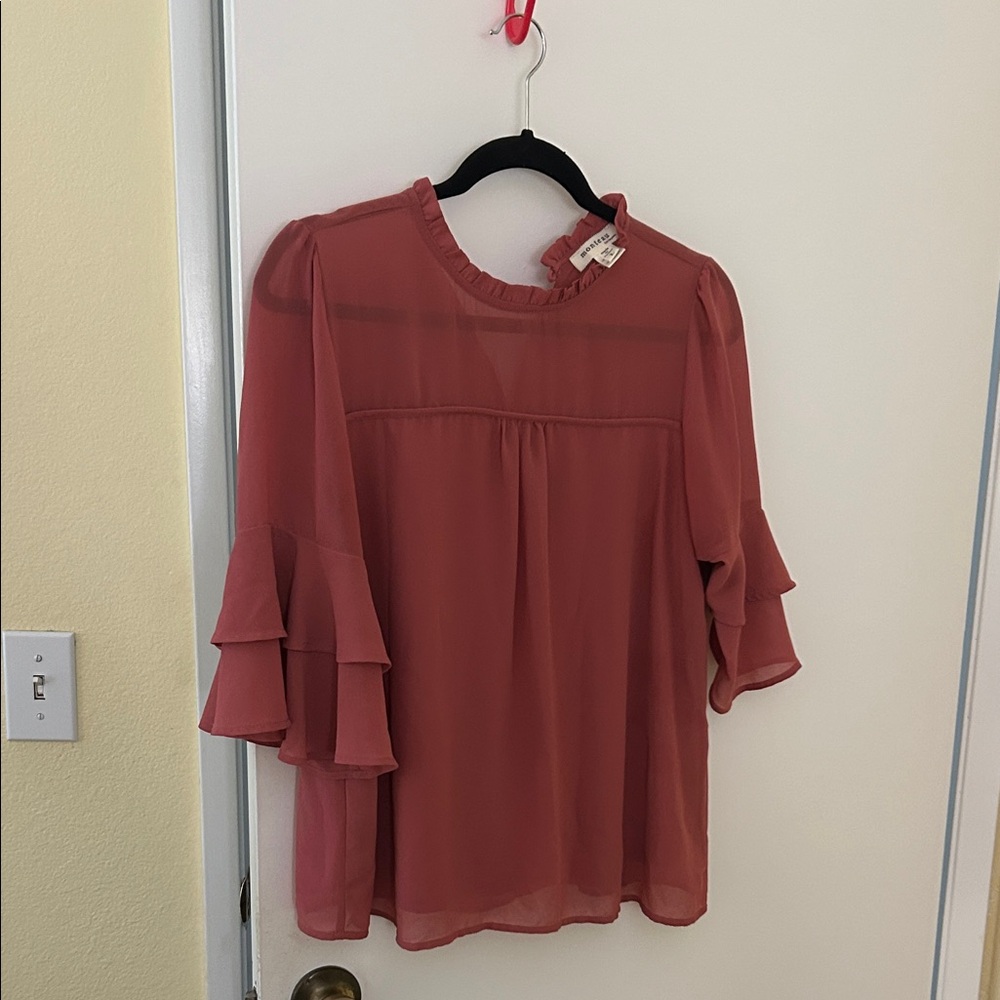 Women's Ruffled Sleeve Blouse - Rust